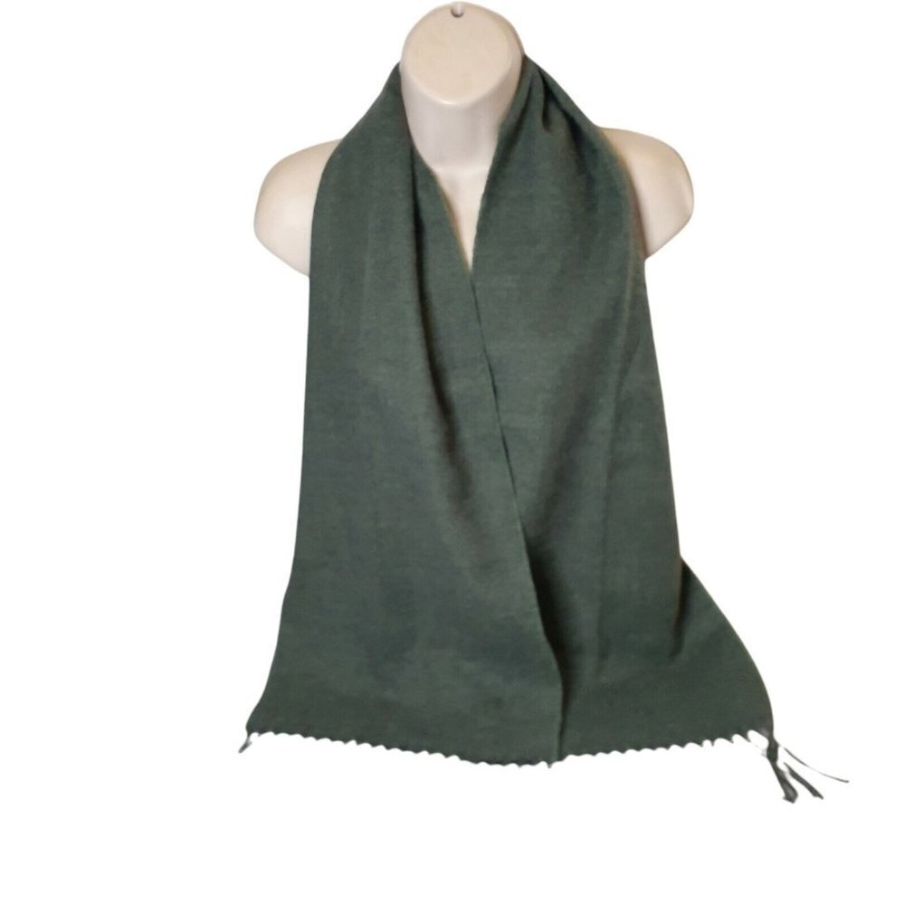 Pine Green Tasseled Scarf Basic Solid Long Rectan… - image 1